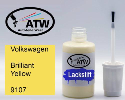 Volkswagen, Brilliant Yellow, 9107: 20ml Lackstift, von ATW Autoteile West.